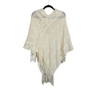 The Paper Store Poncho OS Ivory Geometric Bohemian Cozy Hippie Cottagecore NWT